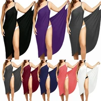 plus size 3xl 5xl summer womens new solid color v neck loose sand skirt sexy suspender large open back dress
