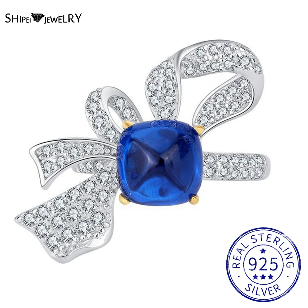 

Shipei 100% 925 Sterling Silver Created Moissanite Sapphire Gemstone Vintage Bowknot Ring For Women Gifts Fine Jewelry Wholesale