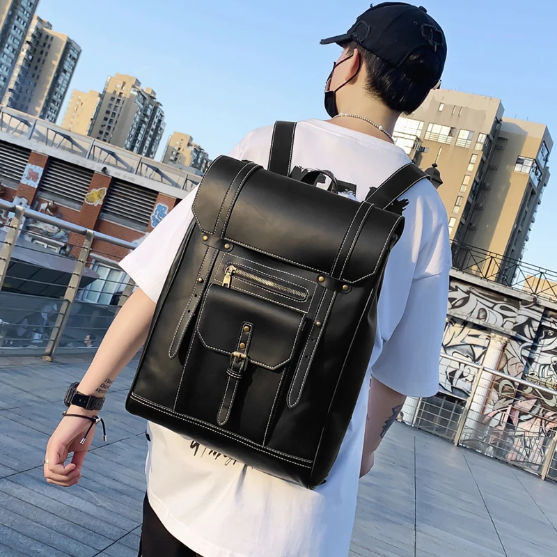 

Vintage Backpack Unisex Large Capacity School Bag New High Quality PU Leather Fashion Backpack Women Leisure Travel Backbag
