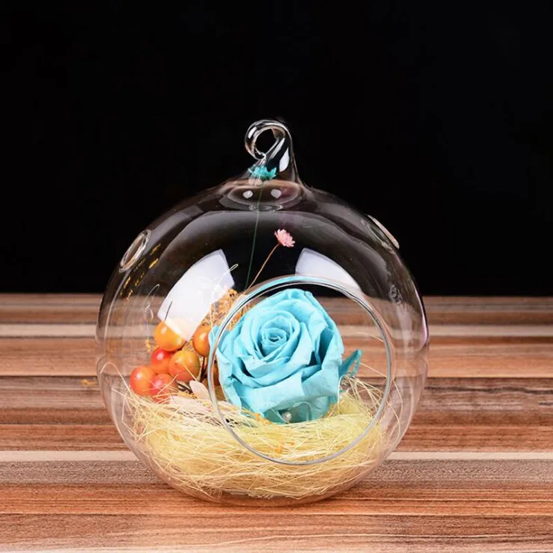 

16pcs/pack Diameter=8cm One Open Two Small Holes Glass Terrarium Vase Home Decoration Hanging Globe Fashion Wedding Prop