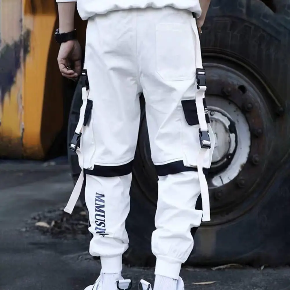 Брюки-карго мужские с множеством карманов украшение на пряжке до щиколотки