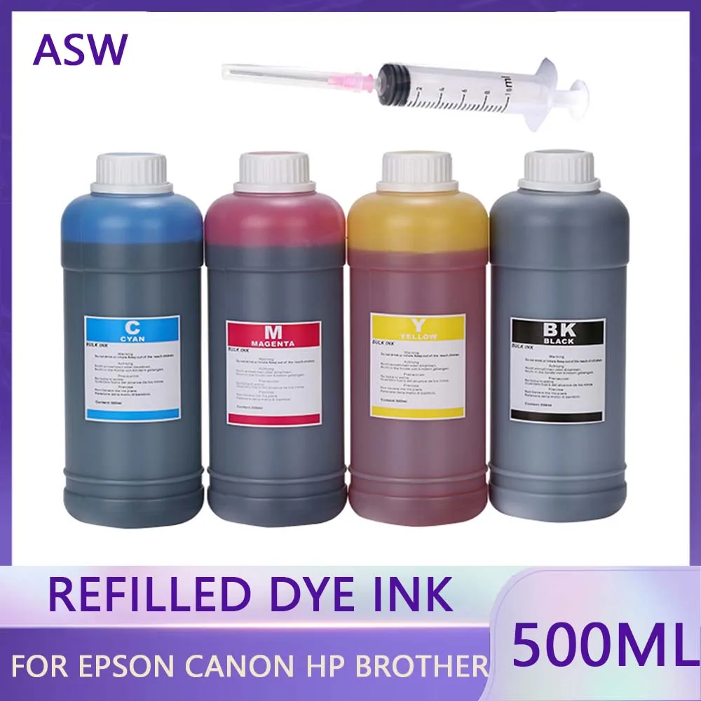 

500ML Printer Ink Refill Kit for Epson Canon HP Brother Dell Kodak Inkjet Ciss Cartridge 4color universal ink fast shipping