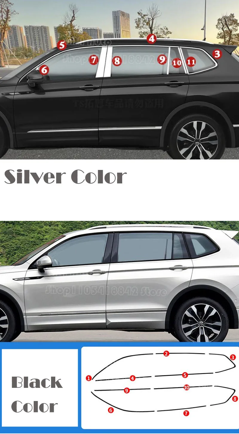 Фото Декоративные накладки на окна автомобиля для Volkswagen Tiguan L Allspace R-Line BJ/BW 2016-2024, из нержавеющей стали, противоударные, декоративные защитные наклейки №4