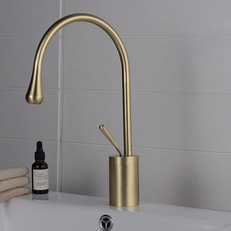 Modern Brushed Basin Faucets Single Handle 360 Rotation Mixer Tap Washbasin Water Crane For Bathroom Vessel Sink faucets gold