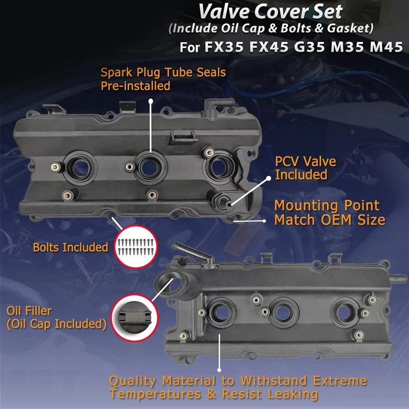 

Engine Valve Cover With Bolts Oil Cap Gaskets For NISSAN 350Z INFINITI FX35 G35 M35 13264-AM600