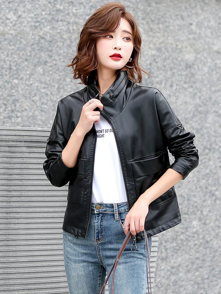 New Women Hidden Hooded Leather Jacket Autumn Winter Cool Trendy BF Style Loose Sheepskin Jacket Casual Short Split Leather Coat