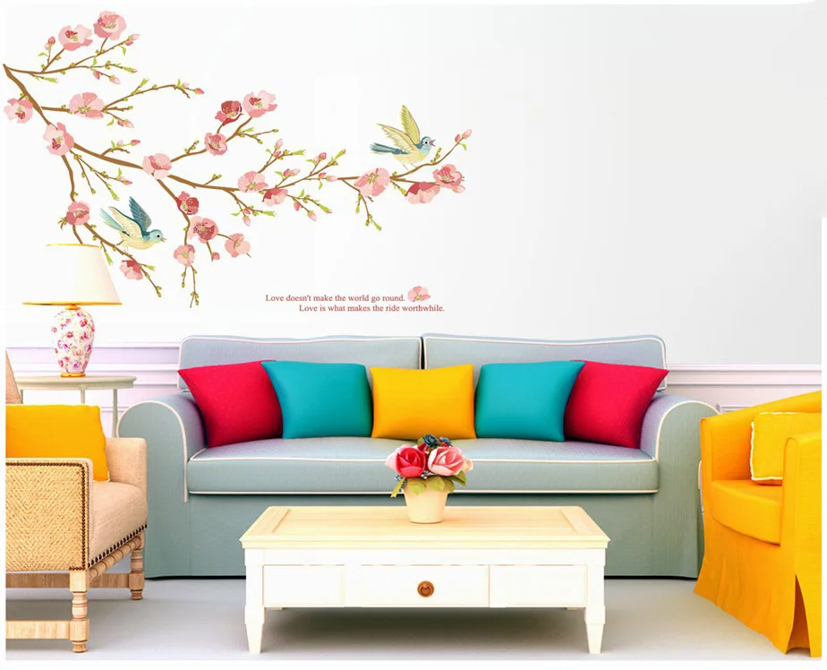 

Фон для дивана гостиной спальни романтические ветки птицы можно удалить из самоклеящегося ПВХ наклейки на стену декор комнаты