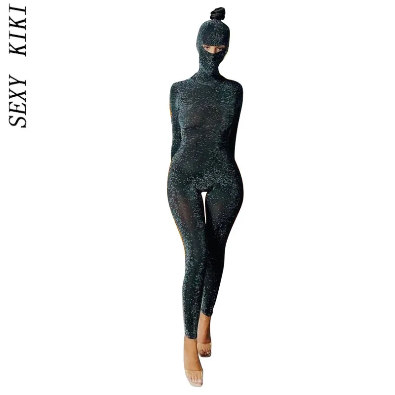 Women's 2022 autumn new long-sleeved high-necked sexy backless hip-lifting tight-fitting sports jumpsuit with headgear