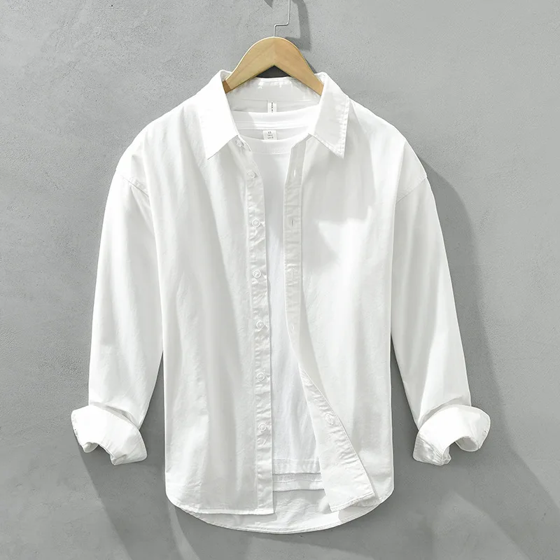 

Новинка Осень 2023 рубашка-поло с длинным рукавом для мужчин Модная универсальная свободная Непринужденная дышащая белая рубашка высокого качества