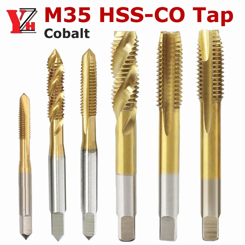 Metric M35 HSS Cobalt Tap Titanium Plated Straight/Spiral Flute Machine Thread For Metal M2 M2.5 M3 M4 M5 M6 M8 M10 M12 M14 M16