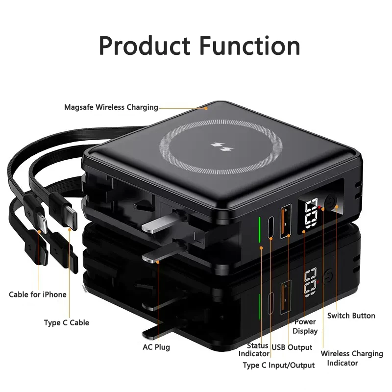 Внешний аккумулятор на 10000 мАч для iPhone 15 Xiaomi Mi Huawei Magsafe