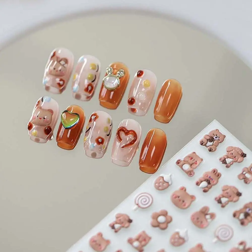 

1Pc Cartoon Dessert Cake Nail Sticker Fruit Strawberry Self Adhesive Manicure Accessories Bear Rabbit 3D Relief Nail Decals