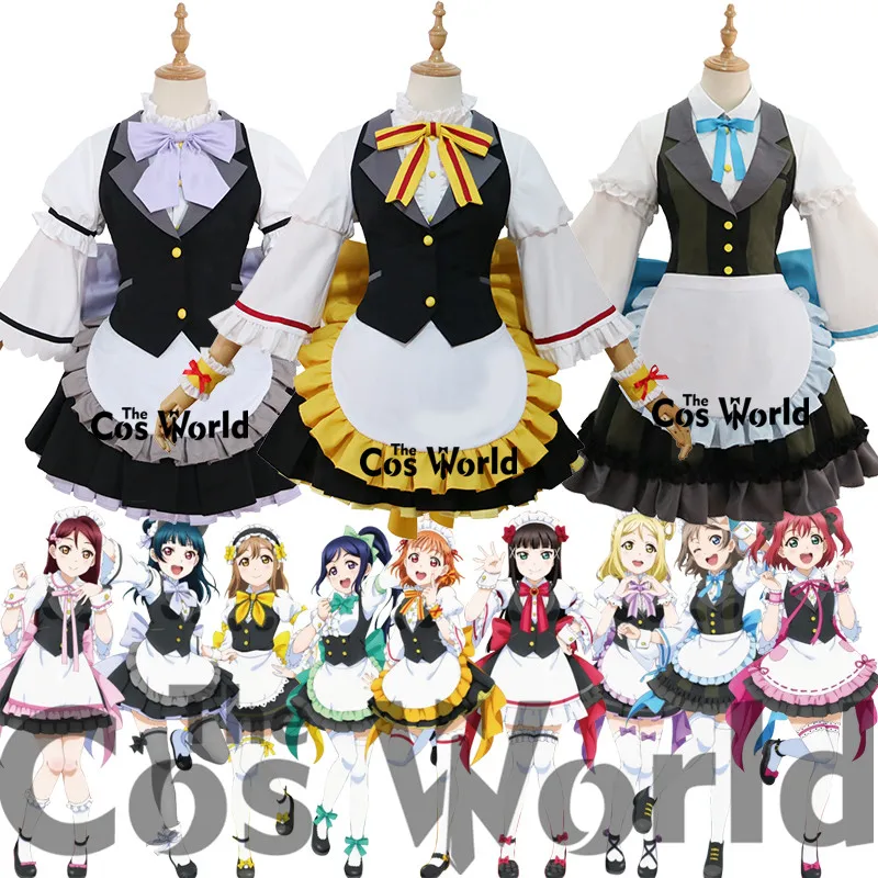 

Love Live Sunshine Aqours 9 Characters Takami Chika Watanabe You Ruby Maid Apron Dress Outfit Anime Customize Cosplay Costumes