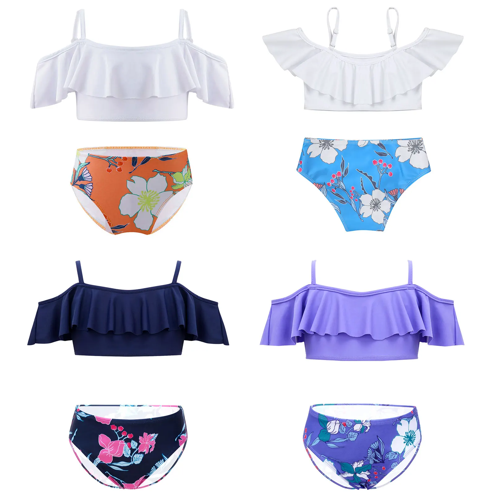 

Loral Print Bikini Set Kids Girls Swimwear Swimsuits Outfits Off Shoulder Crop Top Briefs Children Beachwear Bathing Suits New