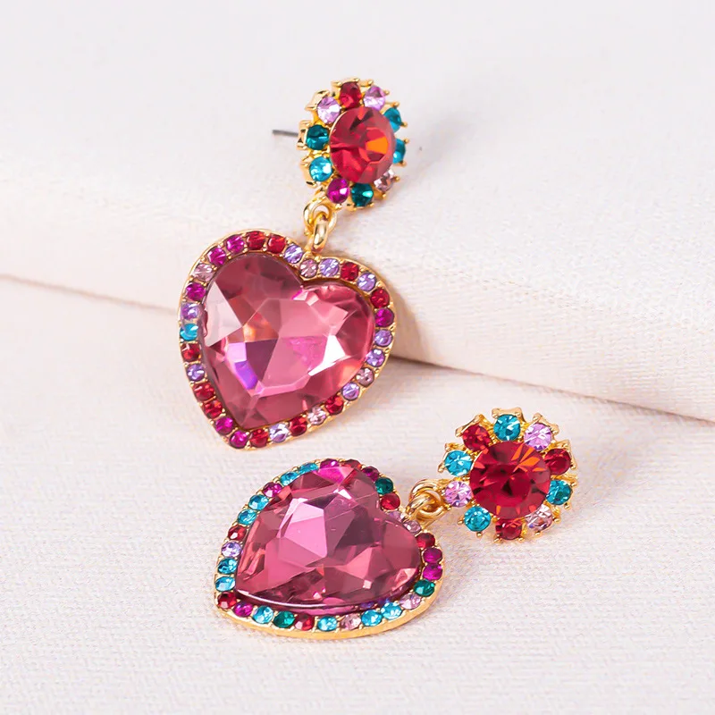 

Hot New Gold Color Love Heart Shaped Chunky Glass Stone Drop Earring for Women Girl Charm Fashion Romantic Earring Jewelry Gift