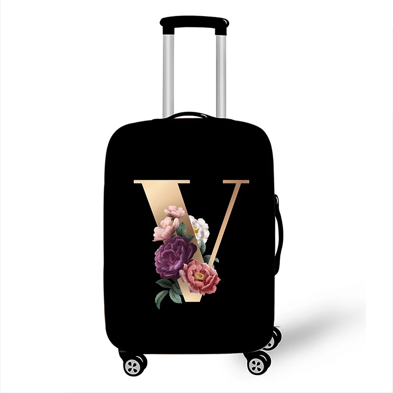 26 Initials Flower Travel Luggage Suitcase Cover A-Z Letter Trolley Bag Protective Cover Men's Women's Elastic Suitcase Cover