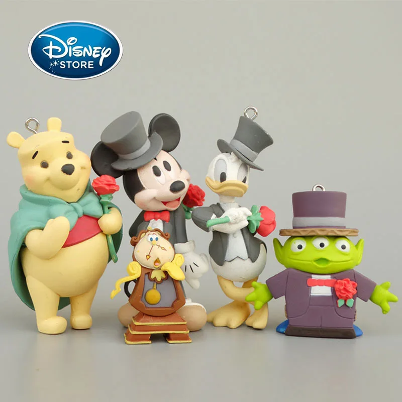 

5-Piece Set Disney Classic Cartoon Donald Duck Mickey Winnie the Pooh Alien Doll Toy Model Ornaments
