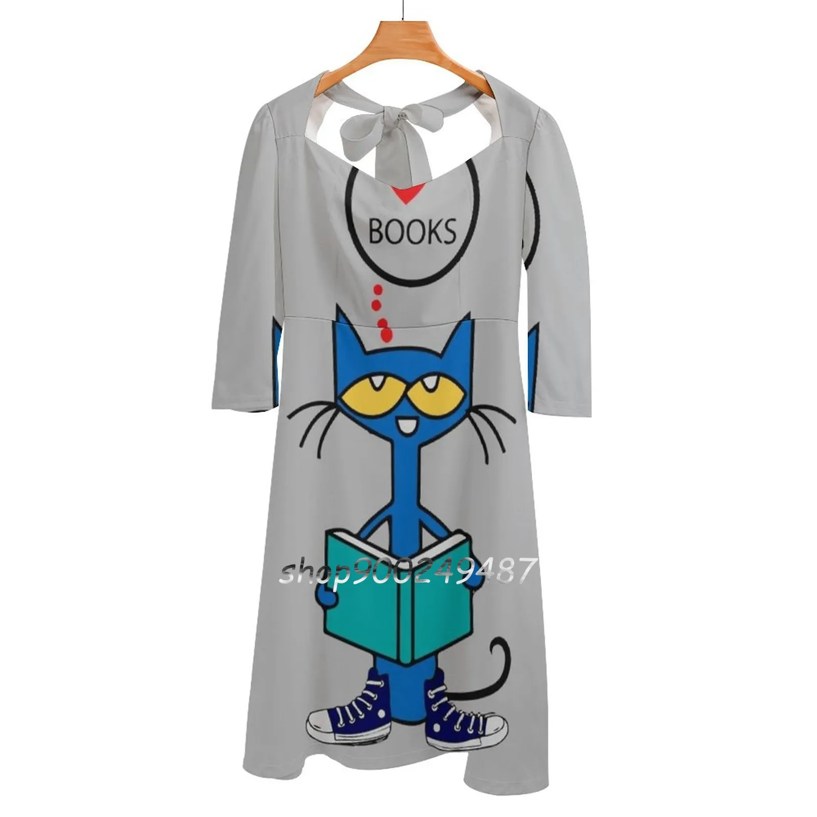 

Пикантное вечернее платье-миди Pete The Cat для чтения, вечернее платье-книжка, женское милое цельнокроеное платье, корейский стиль, кошка, мой бе...