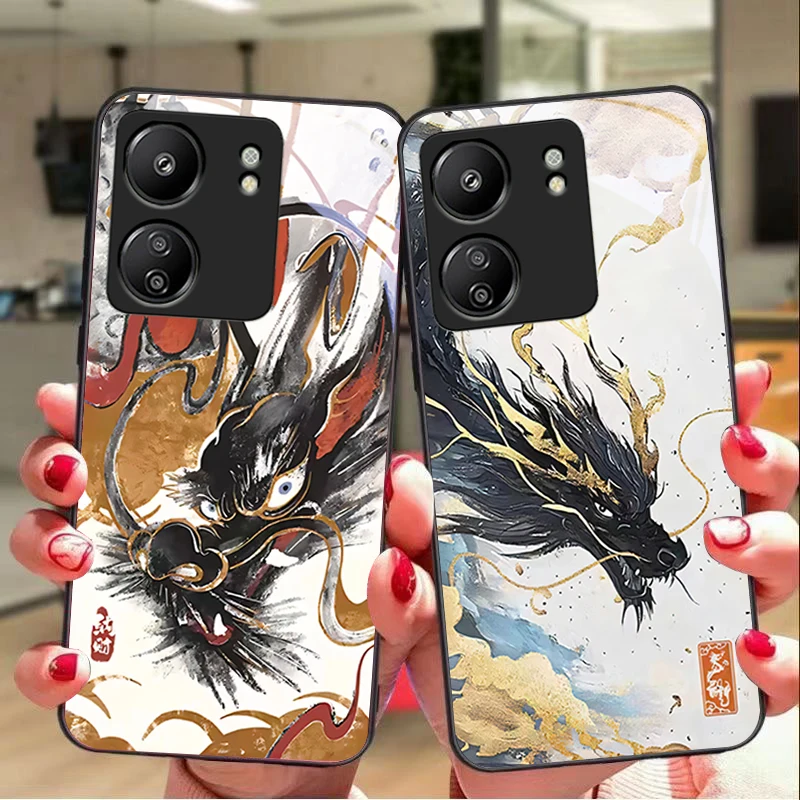 Китайский лонг-мультфильм для Xiaomi Redmi 13C Note 13 12 Pro Plus 5G 9 13T POCO X6 F5 F6 черный чехол