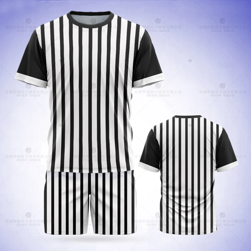 Simple Line Texture Pattern Men's T-Shirt Set Ladies Full Body Print Fashion Girls Short Sleeve Boys Tops Shirt Shorts 2 Pieces