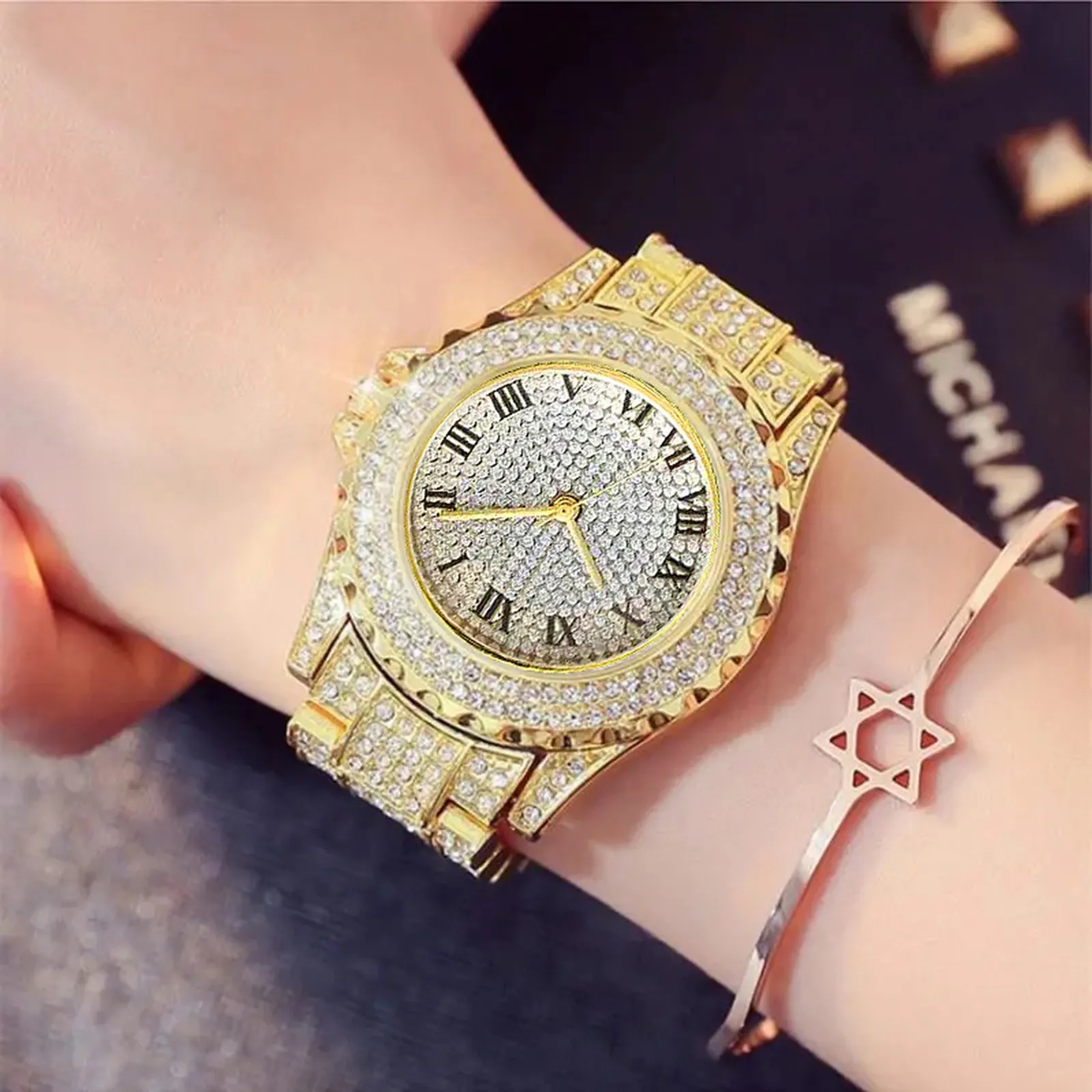 

women for Gypsophila watch Roman and men watch diamond steel quartz scale band Sport Watch Watch Planet