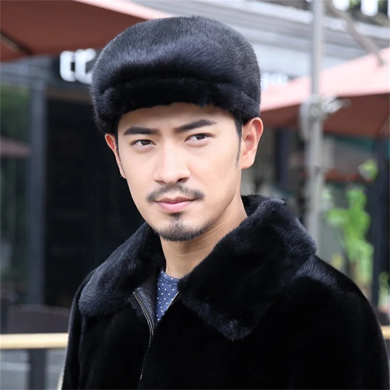 Winter Men's Thermal Fur Beret Luxury Imported Mink Fur Beret High Quality Outdoor Cold Protection Flat-brimmed Cap