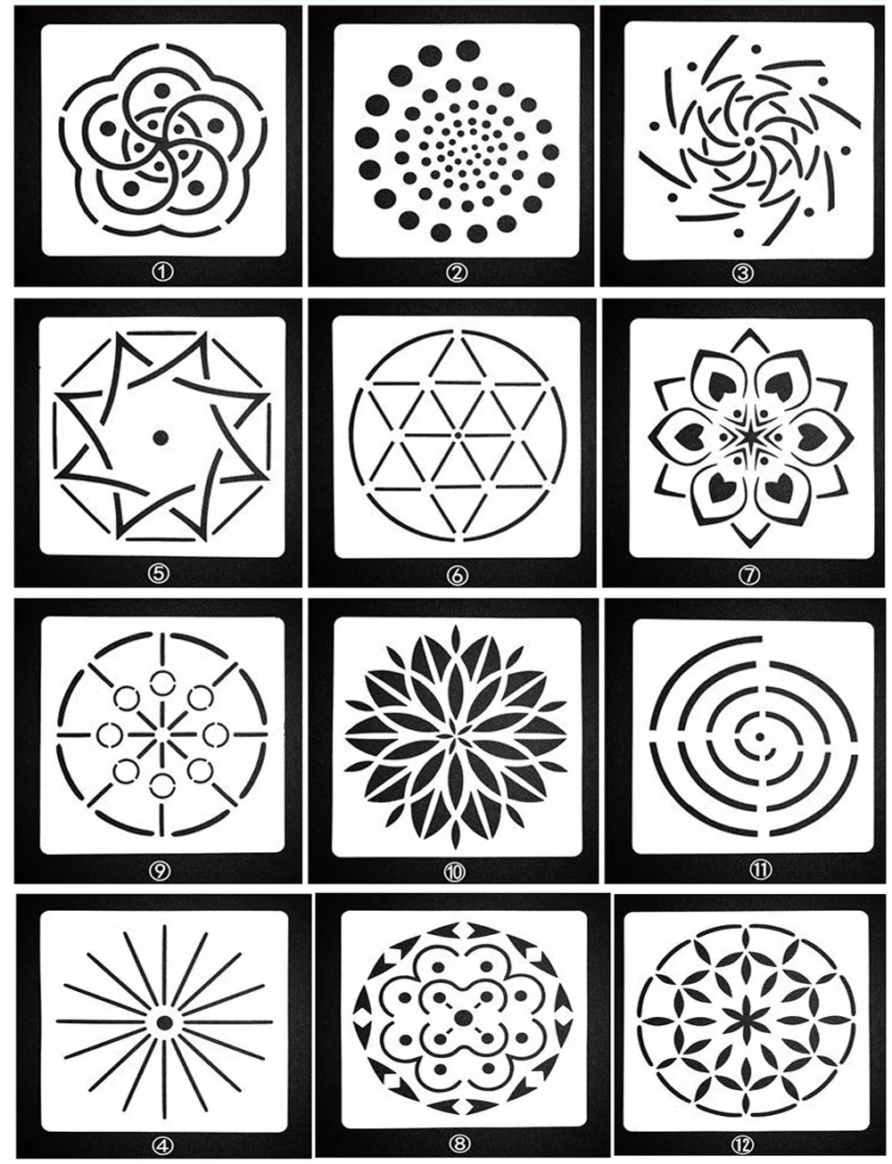 12 шт. трафареты с мандалой для стен пола окон |