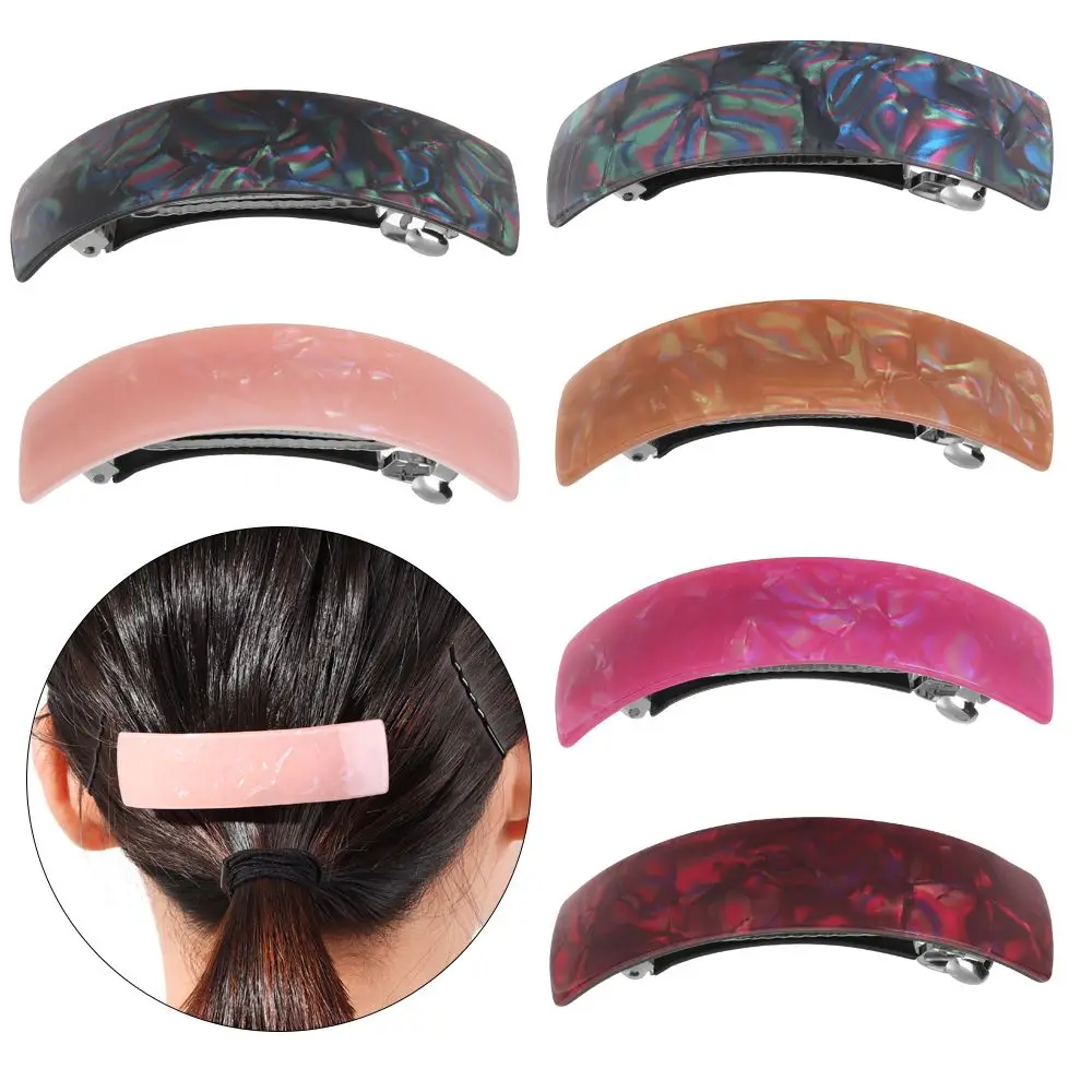 

6 Pieces Retro Hair Clips Large Hair Barrettes Rectangular Curved Barrette Simple Automatic Hair Clasps for Women Ladies