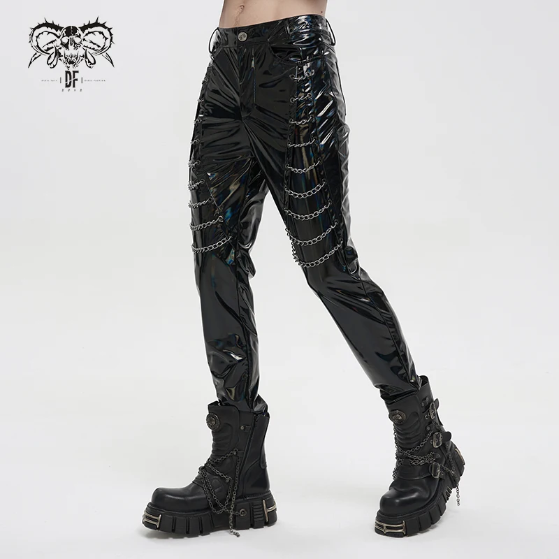 Cyberpunk laser rock punk pants pants nightclub chain men's leather pants.