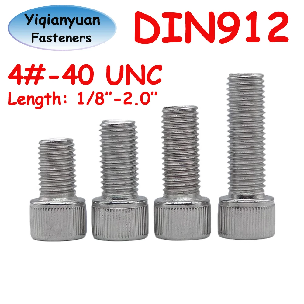 

Иньяньюань 4 # Резьба -40 UNC DIN912 SUS304, шестигранная головка из нержавеющей стали, болты с накатанной головкой, винты с шестигранной головкой, полная резьба