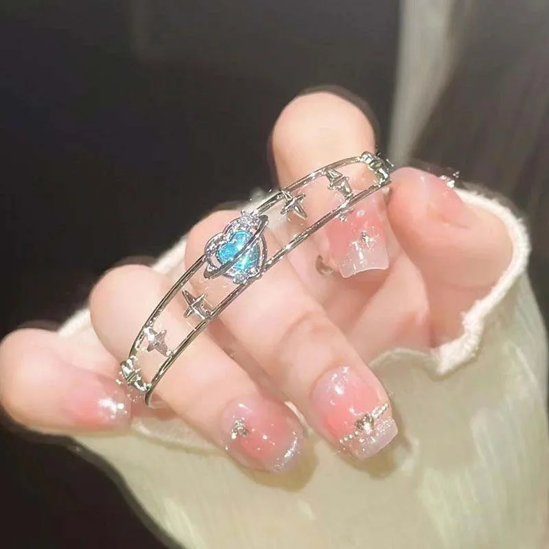 Браслет Kpop Y2K с голубым персиком и сердцем из циркония