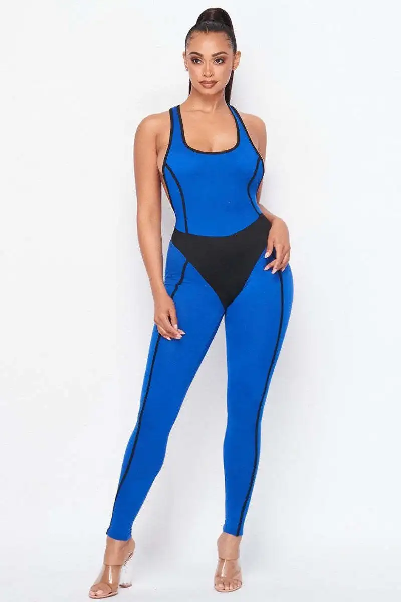 

Patchwork Backless Sports Jumpsuit Woman 2022 Fitness Sport Outfit Gym Workout Clothes for Women Sportwear