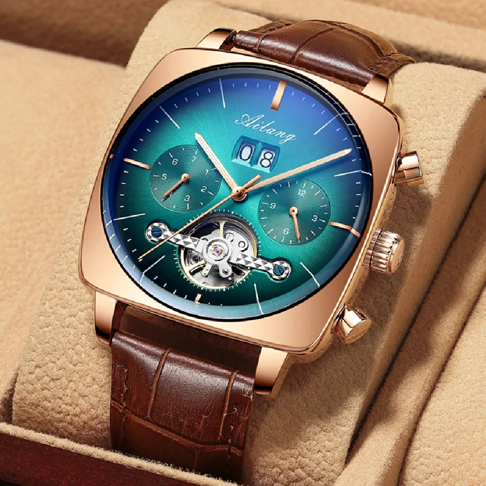 

AILANG 2023 Top Brand Mechanical Watch Square Big Dial Watch Waterproof Mens Fashion Tourbillon Watches Zegarek Mski 8622