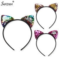 6 colors fashion sequins cat ear hairband cat ear cosplay kids hair accessories for women party gift headband