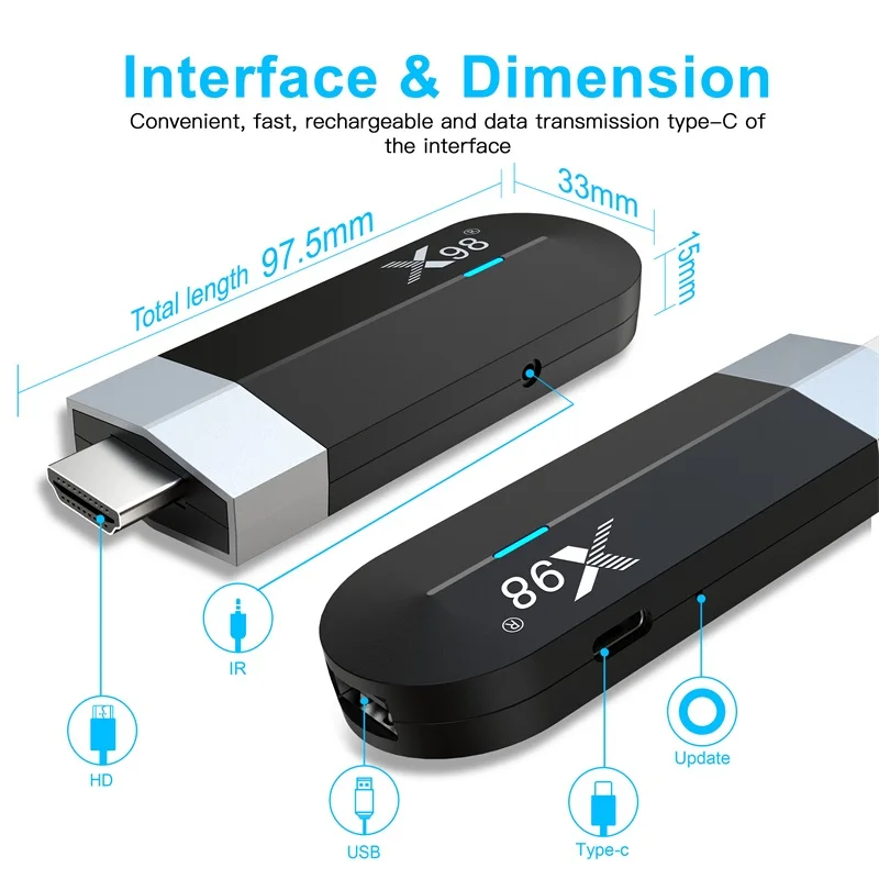 X98 S500 Android 11 Smart TV Stick Amlogic S905Y4 Четырехъядерный 4G 32G 4K H.265 HEVC 2 4G/5G Wifi медиаплеер