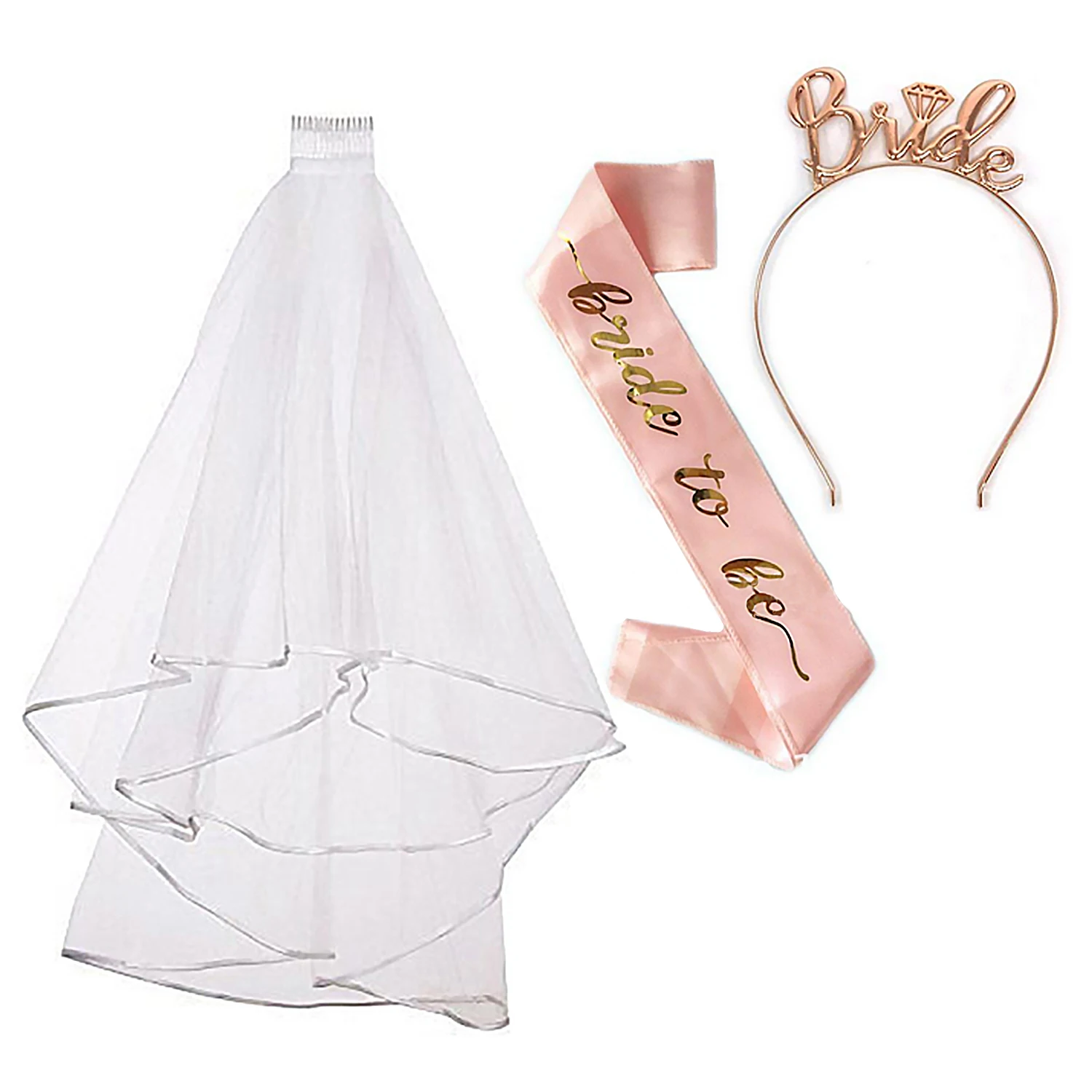 

3PCS Bride to Be Party Decoration Set with Sash Veil Headband for Bridal Shower Bachelorette Party Supply Accessories