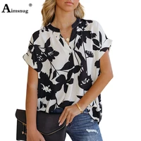ladies elegant flower print blouse women single button tops short sleeve pullovers 2022 summer new casual shirt clothing femme