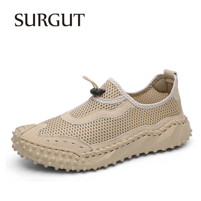 

SURGUT Man Sneakers Spring Black Breathable Sports Shoes Mesh Versatile Summer Mesh Hollow Walking Non-Slip Handmade Men's Shoes