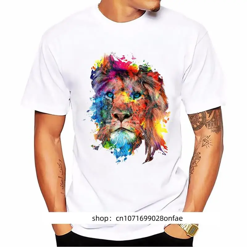 

Watercolor Lion/Wolf/Owl/Tiger/Deer Animal Print Tee Shirt Homme Summer Top Male White Short Sleeve T-Shirt Men Hip Hop T Shirt