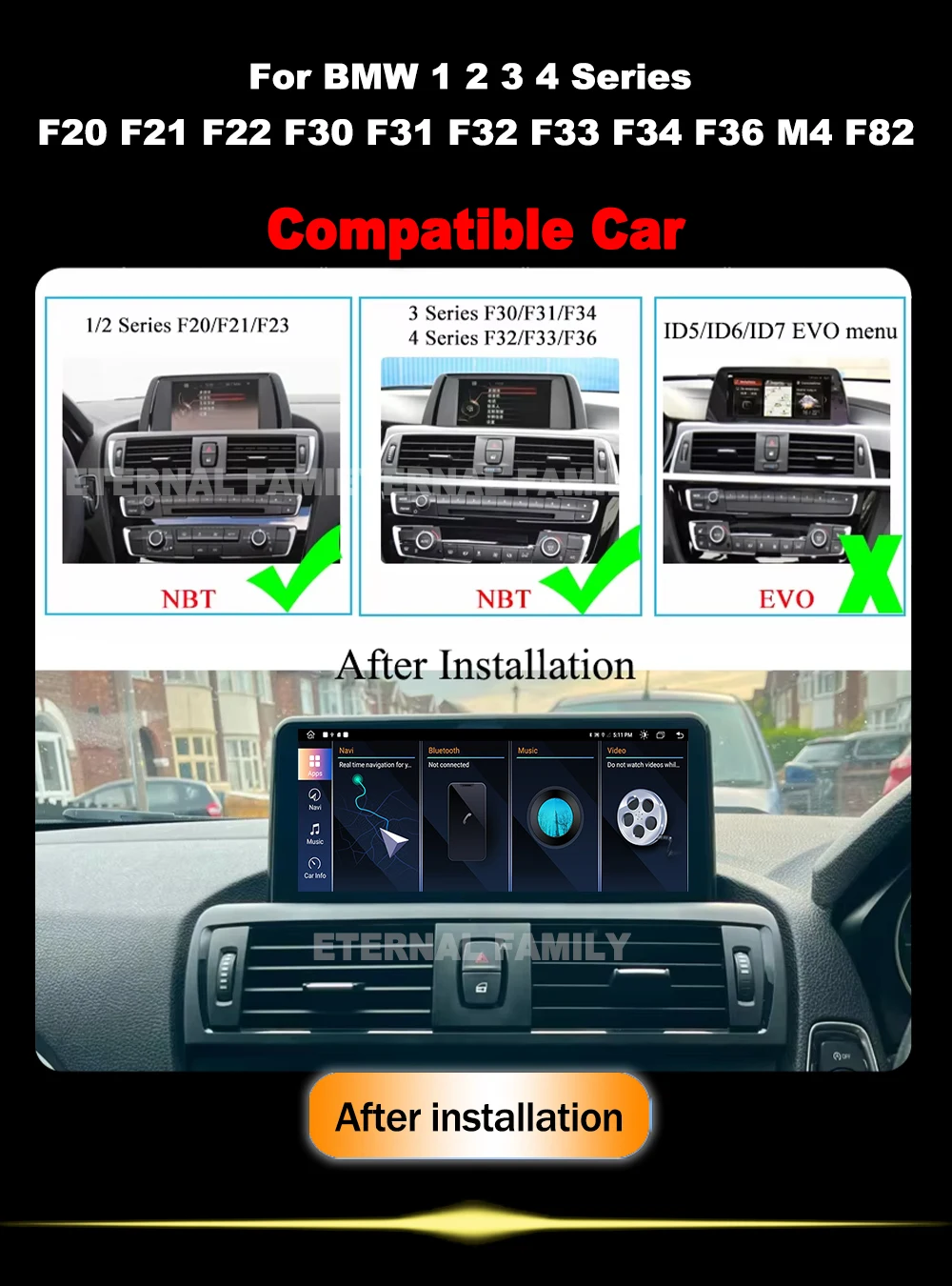 Фото Радиоприемник Android 13 для BMW 1 2 3 4 серии F20 F21 F22 F30 F31 F32 F33 F34 F36 M4 F82 Беспроводной мультимедийный экран Carplay №2