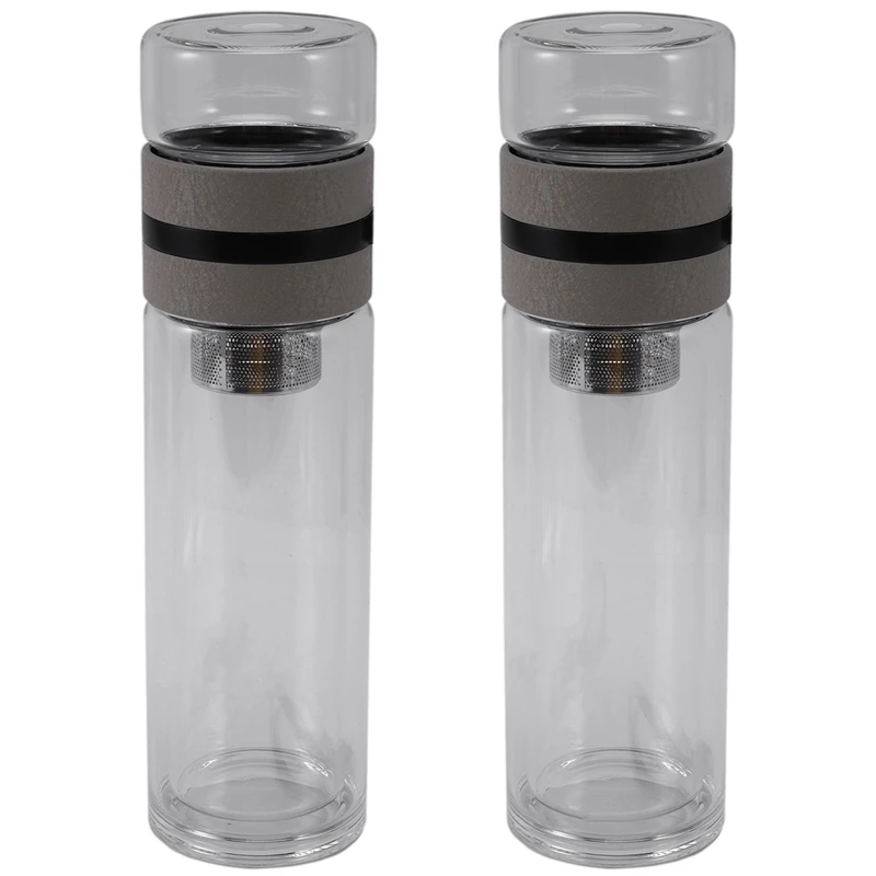 

2X 350Ml Travel Drinkware Portable Double Wall Glass Tea Bottle Tea Infuser Glass Tumbler Stainless Steel Filters Khaki