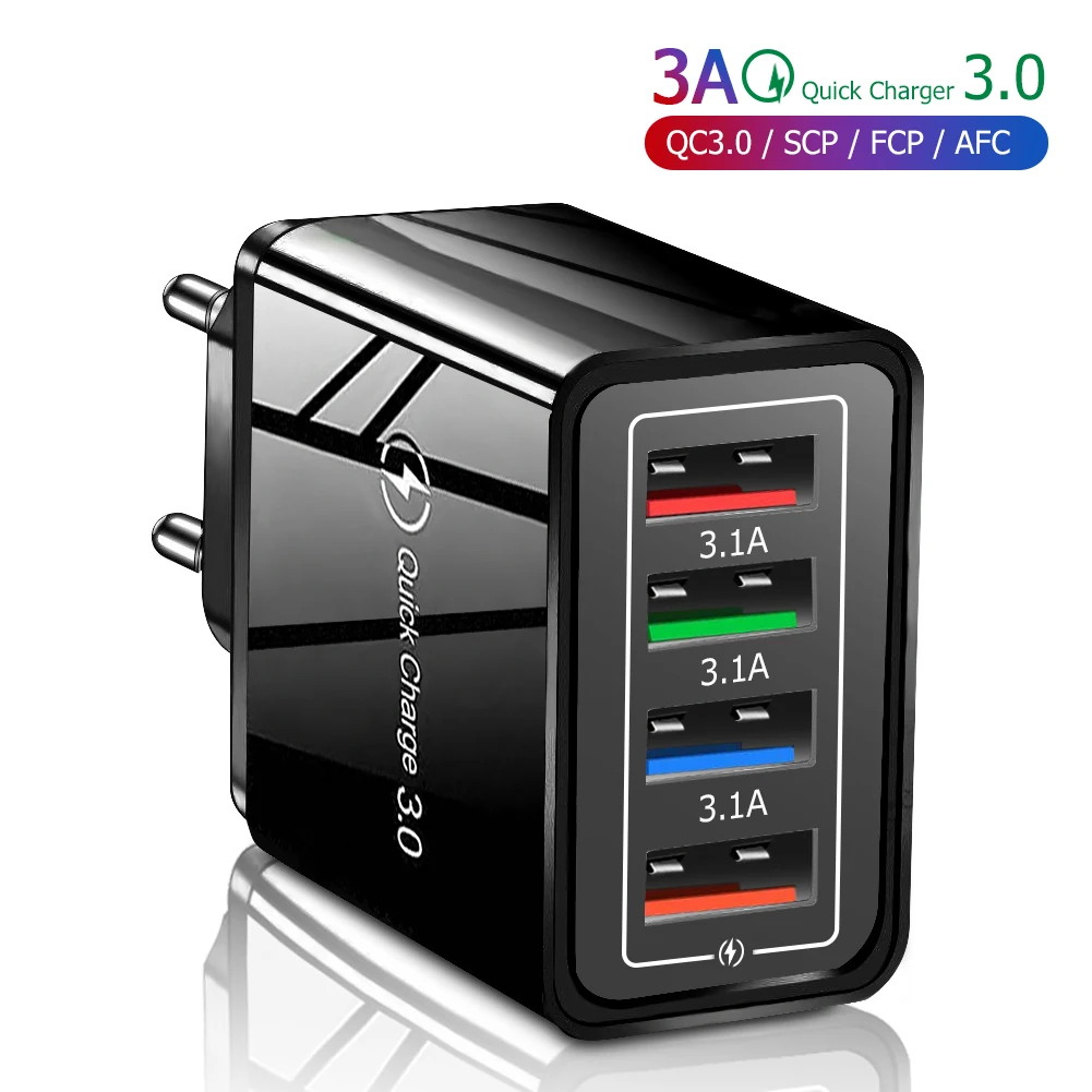

Quick Charge 4.0 USB Charger Universal 4 Port Fast Charging EU US Plug Power Adapter For Samsung S10 iPhone 12 11 Tablet Charge
