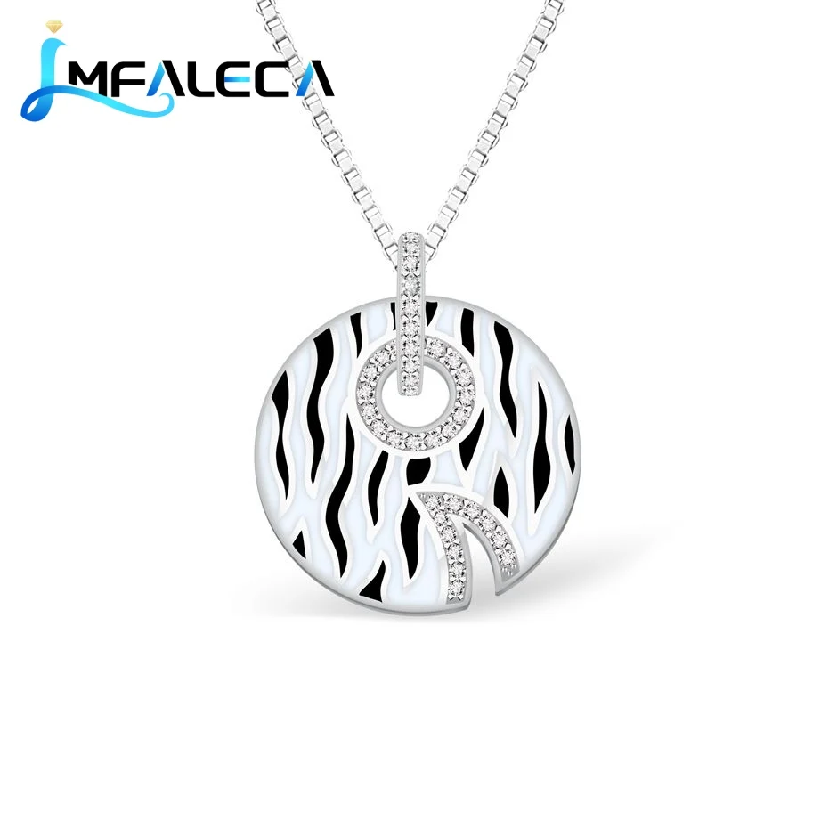 925 Silver Jewelry Necklace for Women White Black Totem Enamel Pendant Box Chain Fine Anniversary Birthday Gift Jewelry