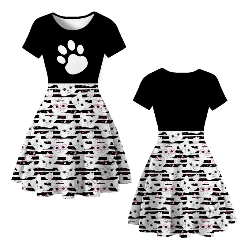 

Funny Cute Cat Print Loose Dress For Womens Girls Daily casual skirt Cartoon Mini Dress Summer New 2023 Beach Party Dress