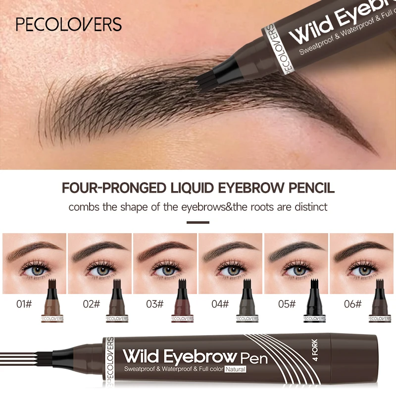 

PECOLOVERS 4 Fork Tip Eyebrow Tint Waterproof Tattoo Pen Eyebrow Pencil Long Lasting Makeup Natural Liquid Brow Pen