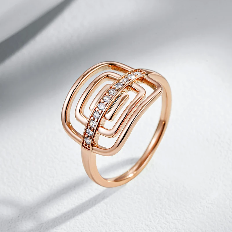 Wbmqda 585 Розовое Золото цветное квадратное полое циркониевое кольцо для женщин