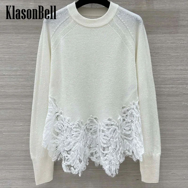 10.24 KlasonBell женский элегантный кашемировый трикотаж с кружевным подолом и