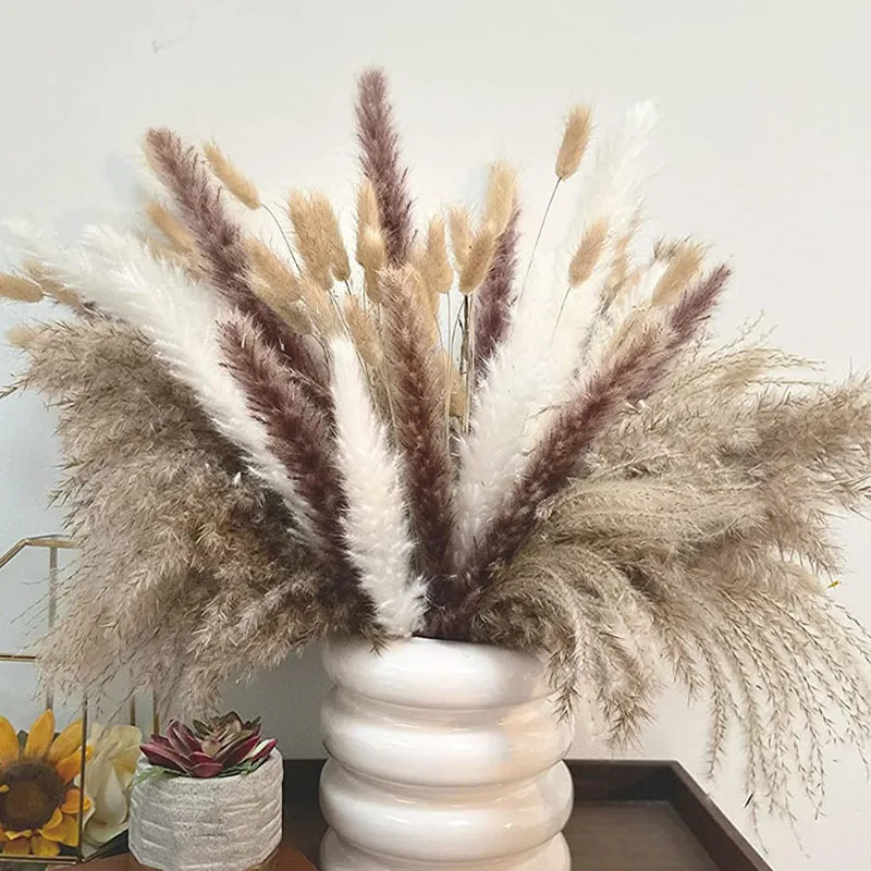 

88PCS Pampas Grass Phragmites Dried Flowers Bunny Tails Dried Flowers Bouquet Boho Home Decor Wedding Floral Arrangement