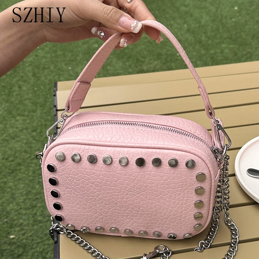 

Модная сумка с заклепками, дизайнерская женская сумка для ужина, высококачественный кошелек с цепочкой, вечерние для девочек, мобильный телефон, кошелек через плечо, маленькая сумочка