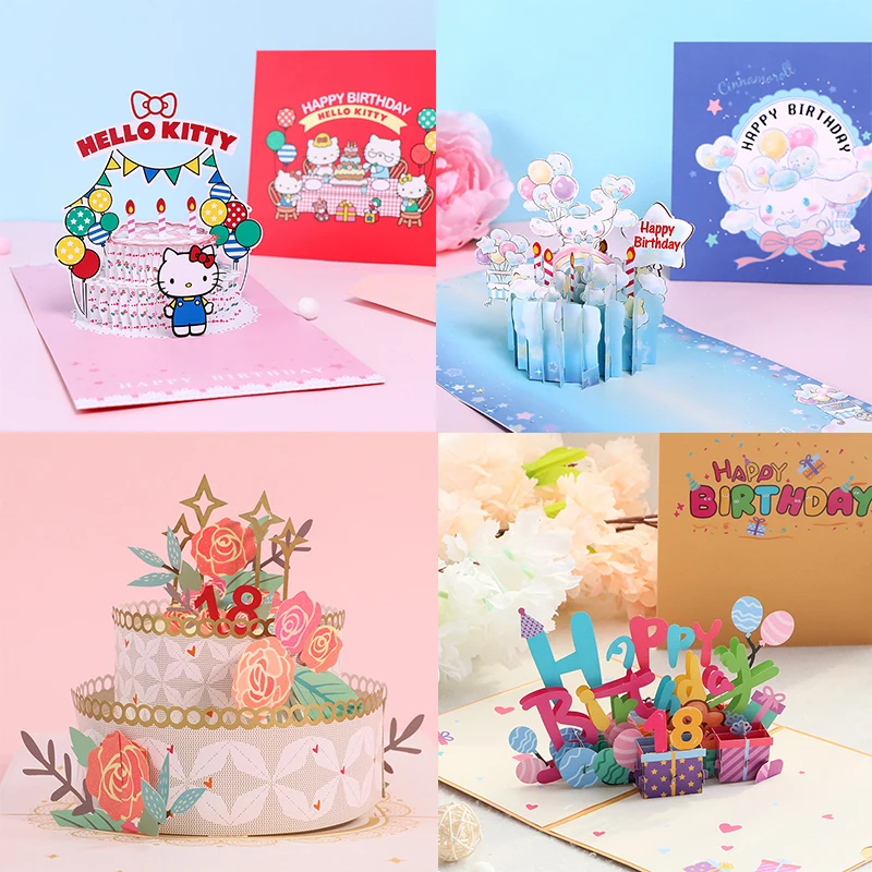 

Happy Birthday Child Wife Husband Postcard Gift 3d Cake DIY Thank You Pop Up Greeting Card Food Grade Paper Tape Envelope